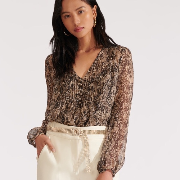 NEW Veronica Beard Lowell Python-Print Blouse Size 0 - Picture 1 of 4